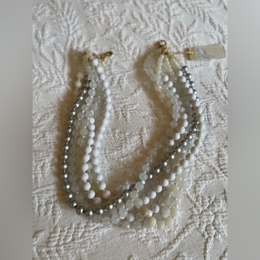 MYA Three Strand Faux Pearl Bead Necklace Made in Italy  + Gift Bag NWT